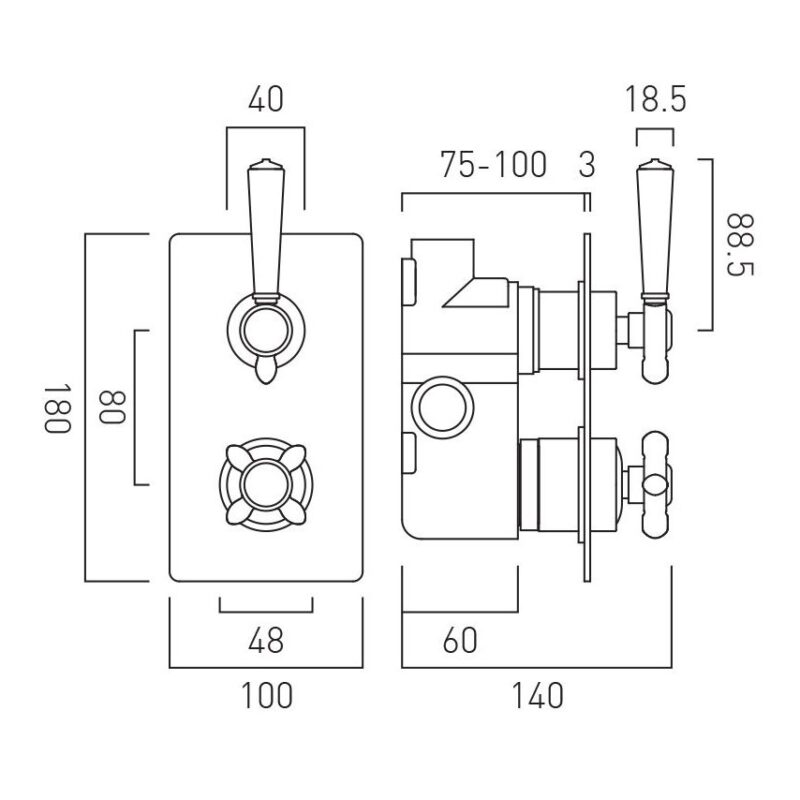 Vado Axbridge Chrome 1 Outlet, 2 Handle Concealed Thermostatic Shower Valve