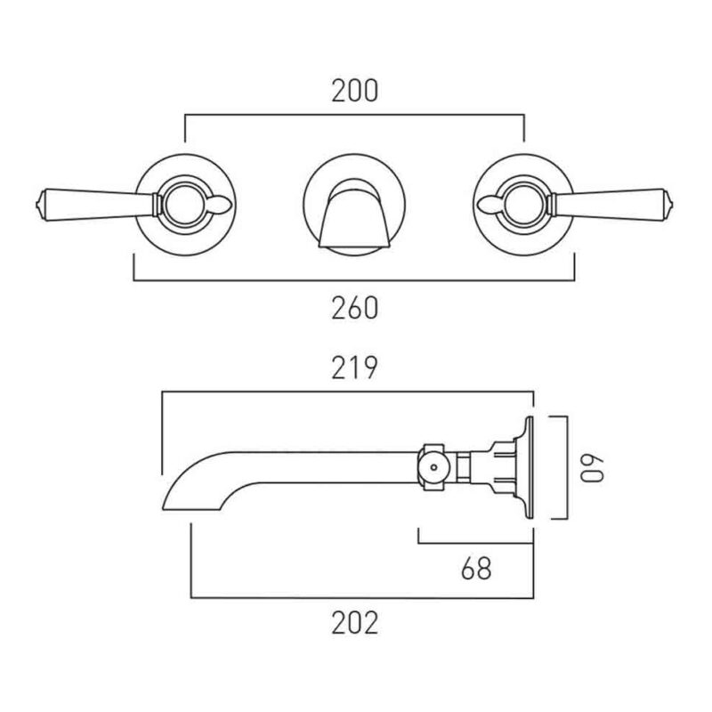 Vado Axbridge Lever Nickel Wall Mounted Basin Mixer Tap