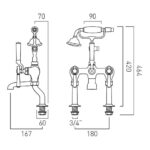 Vado Axbridge Lever Nickel Deck Mounted Bath Shower Mixer Tap