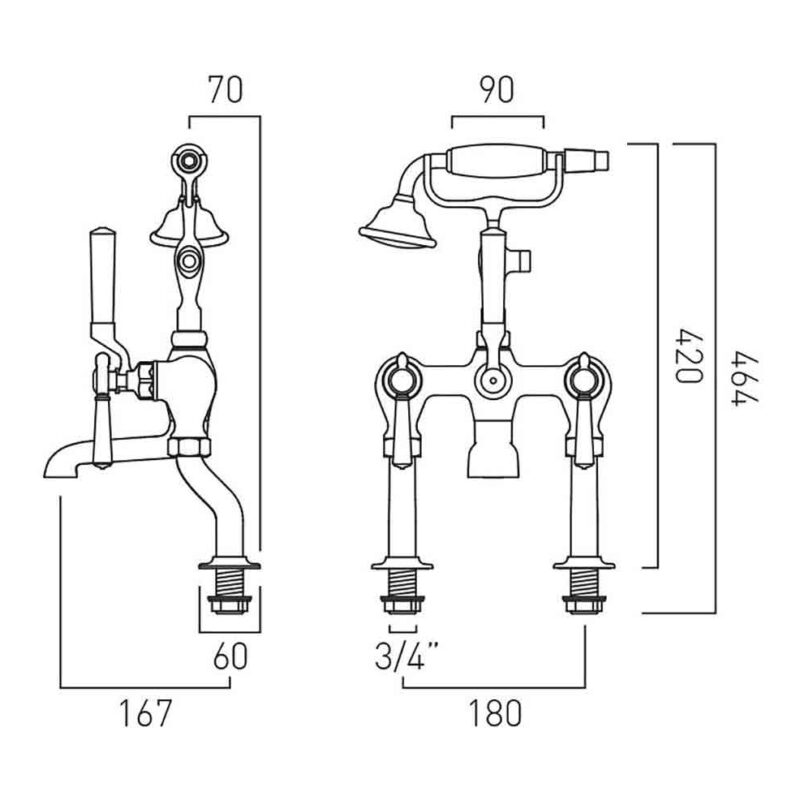 Vado Axbridge Lever Chrome Deck Mounted Bath Shower Mixer Tap