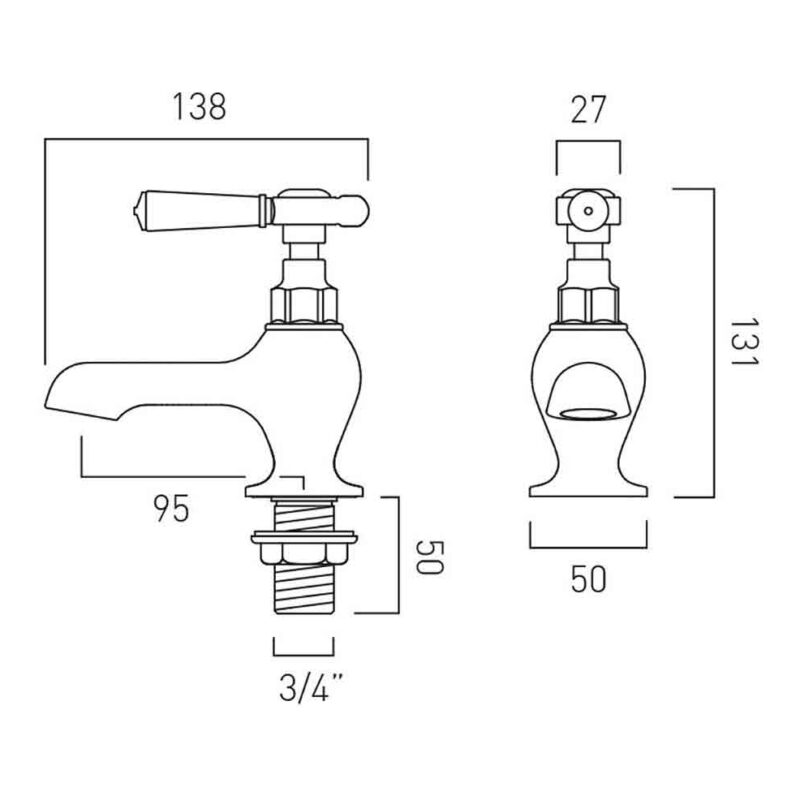 Vado Axbridge Lever Nickel Bath Pillar Taps