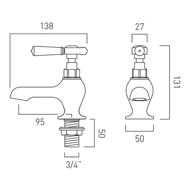 Vado Axbridge Lever Chrome Bath Pillar Taps
