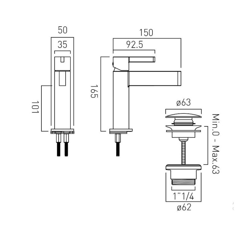 Vado Edit Mono Basin Mixer with Universal Waste