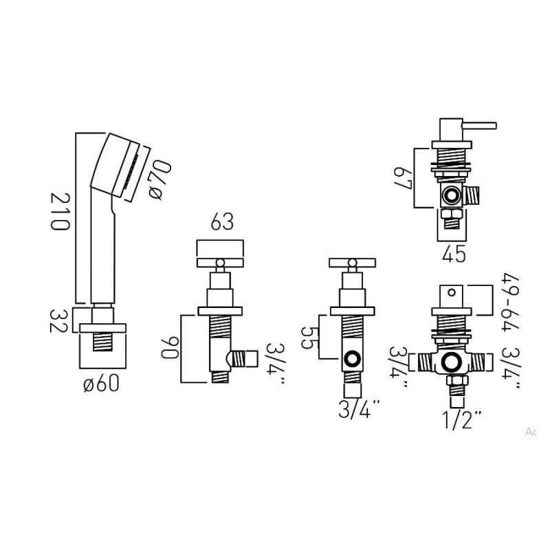Vado Elements 4 Hole Bath Shower Mixer without Spout