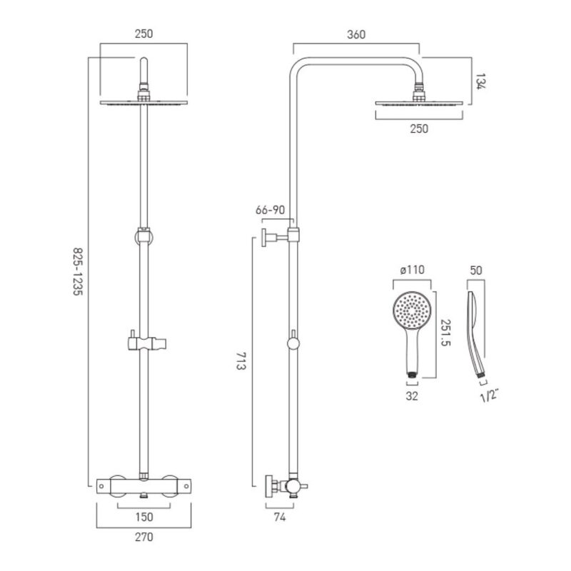 Vado Nebula Brushed Black Thermostatic Round Shower Column