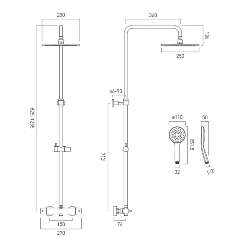 Vado Nebula Brushed Nickel Thermostatic Round Shower Column