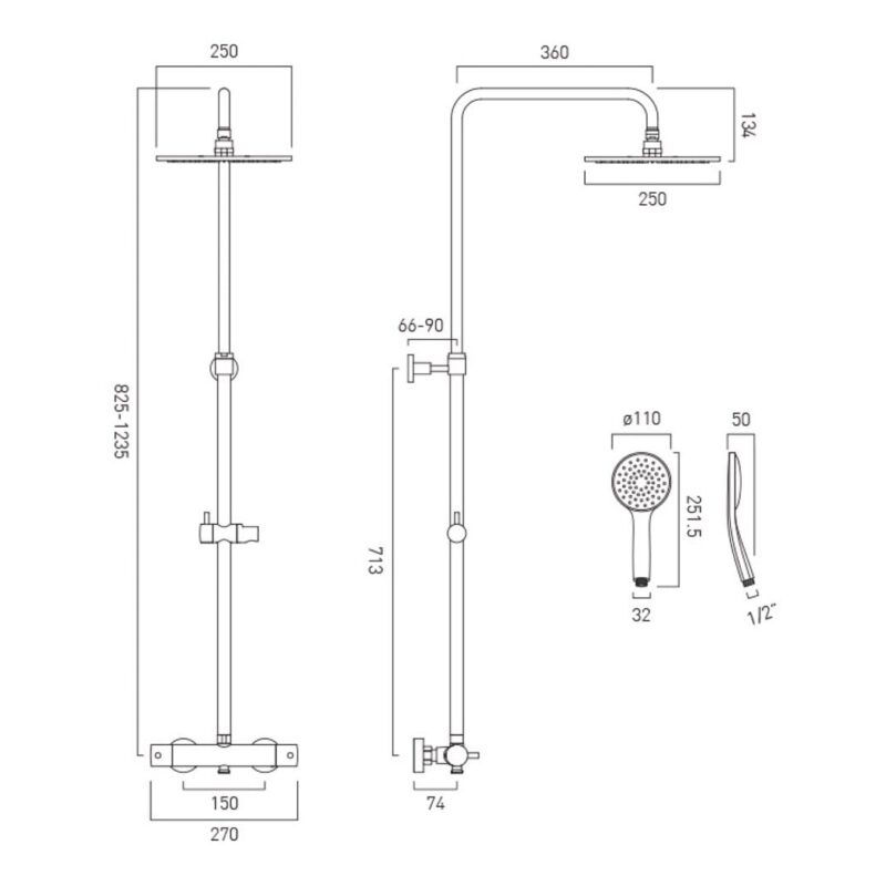 Vado Nebula Brushed Bronze Thermostatic Round Shower Column
