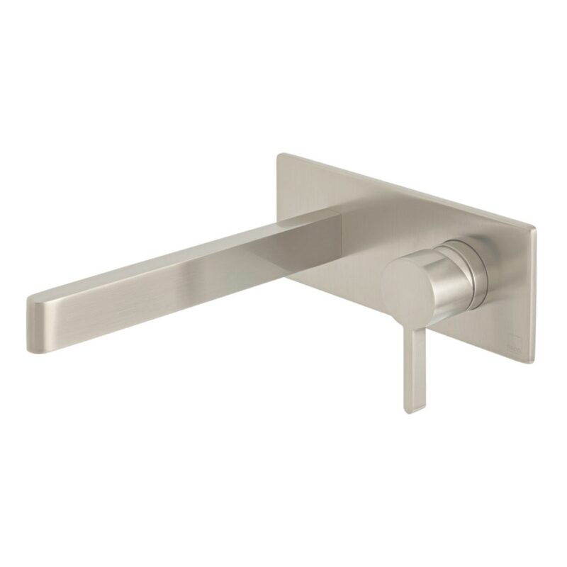 Vado Edit Brushed Nickel Wall Basin Mixer with Rectangular Backplate