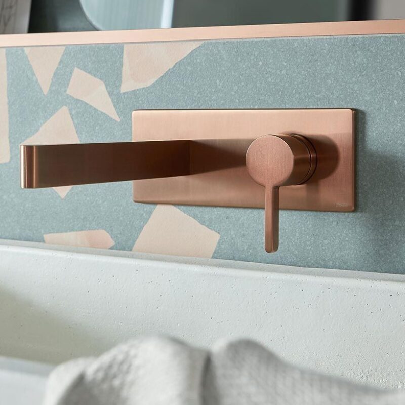 Vado Edit Brushed Bronze Wall Basin Mixer with Rectangular Backplate