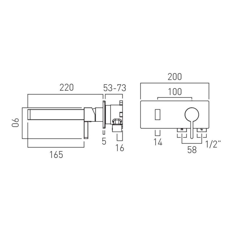 Vado Edit Brushed Bronze Wall Basin Mixer with Rectangular Backplate