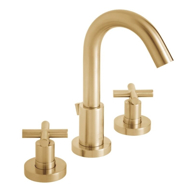 Vado Elements Brushed Gold 3 Hole Deck Basin Mixer with Pop-Up Waste