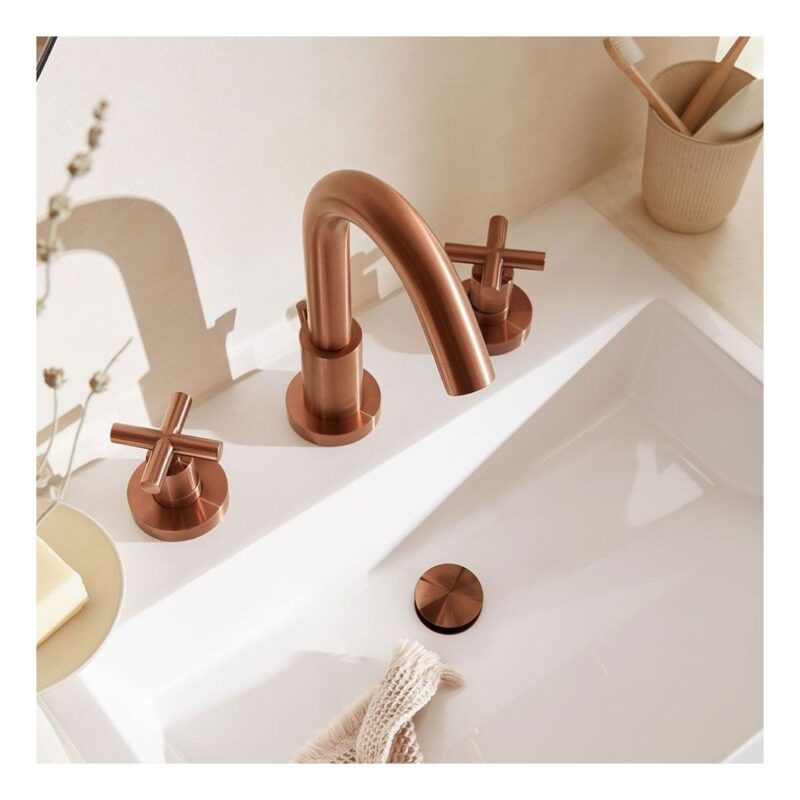 Vado Elements Brushed Bronze 3 Hole Deck Basin Mixer with Pop-Up Waste