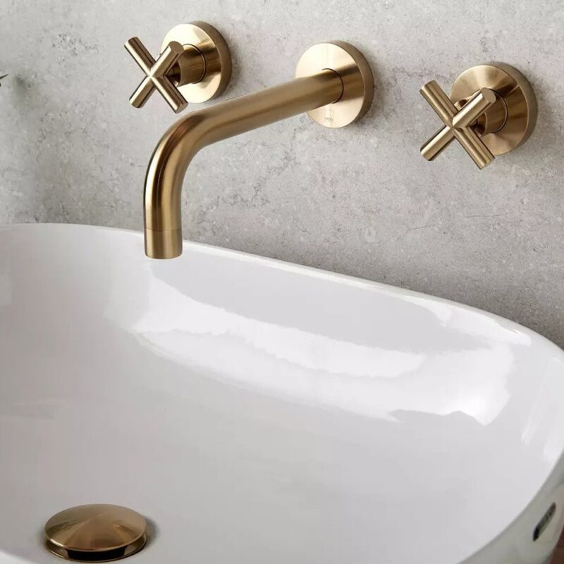 Vado Elements Brushed Gold Wall Mounted Basin Mixer with 200mm Spout