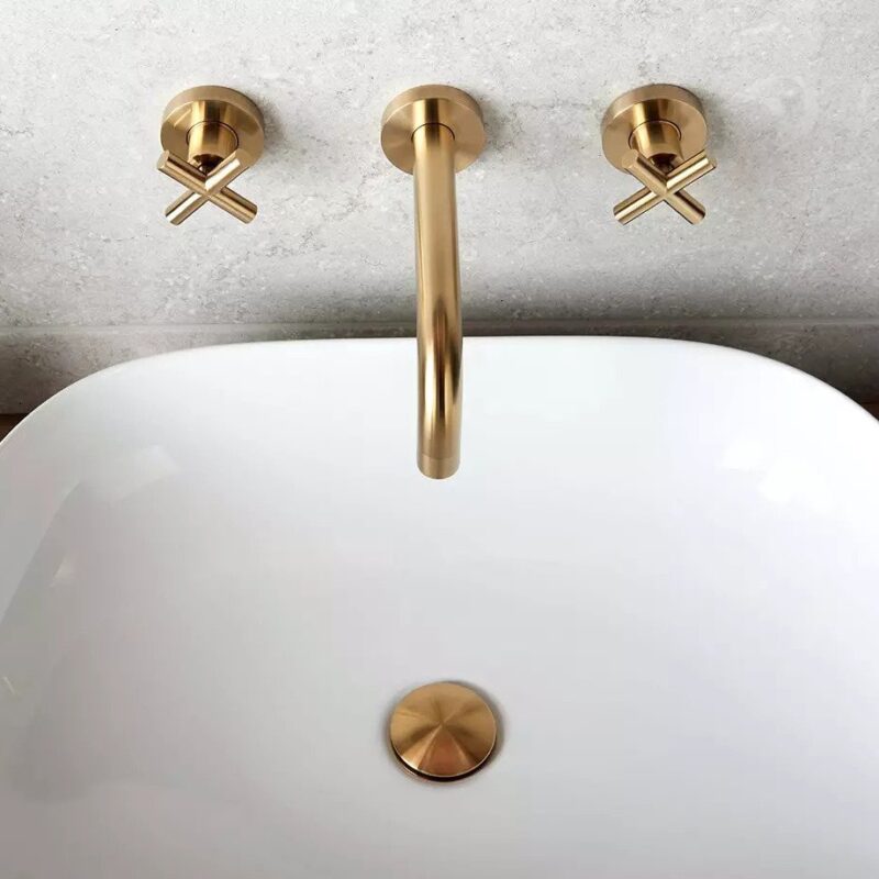 Vado Elements Brushed Gold Wall Mounted Basin Mixer with 200mm Spout