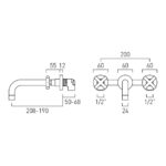 Vado Elements Brushed Bronze 3 Hole Wall Basin Mixer with 200mm Spout