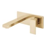 Vado Notion Brushed Gold Wall Basin Mixer with Rectangular Backplate