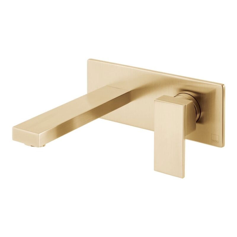 Vado Notion Brushed Gold Wall Basin Mixer with Rectangular Backplate