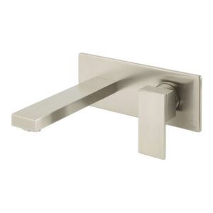Vado Notion Brushed Nickel Wall Basin Mixer with Rectangular Backplate