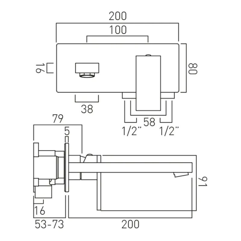 Vado Notion Brushed Nickel Wall Basin Mixer with Rectangular Backplate