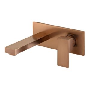 Vado Notion Brushed Bronze Wall Basin Mixer with Rectangular Backplate