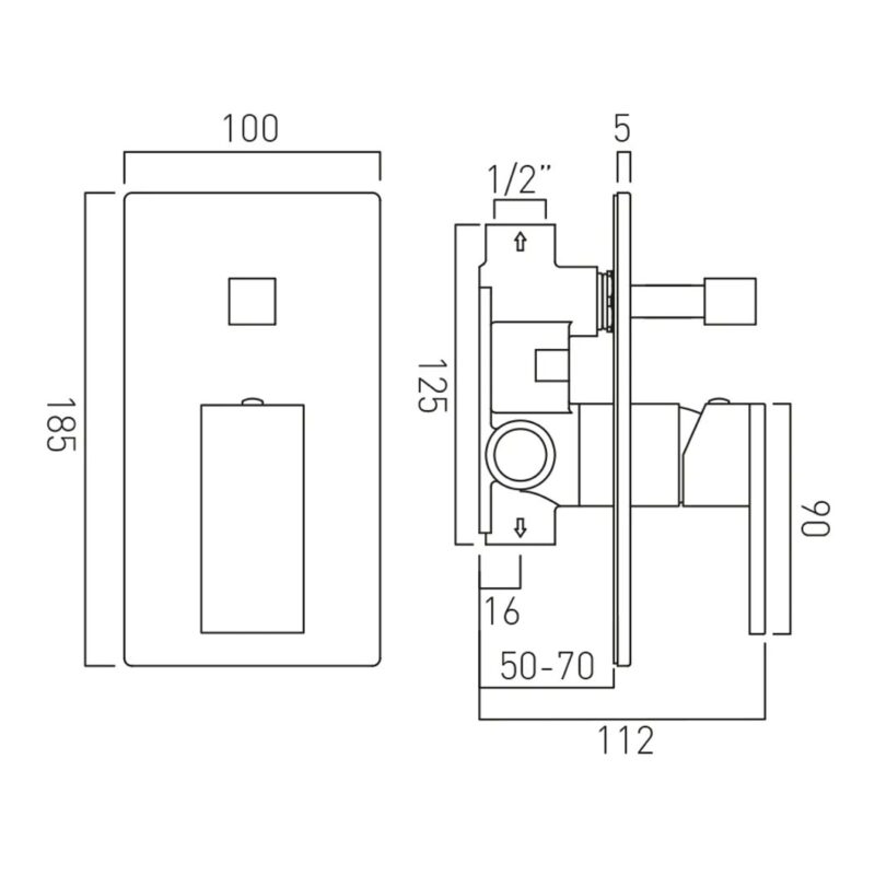 Vado Notion Brushed Black 2 Outlet Concealed Single Lever Shower Valve