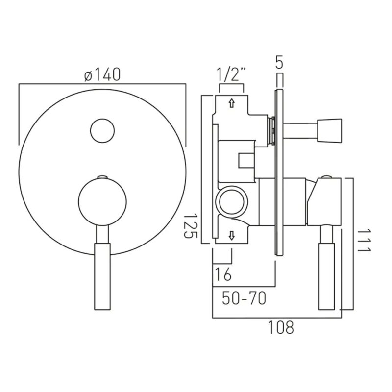 Vado Origins Brushed Nickel 2 Outlet Concealed Single Lever Shower Valve