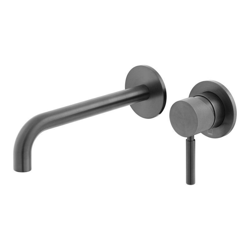 Vado Origins Knurled Brushed Black Slimline 2 Hole Wall Basin Mixer