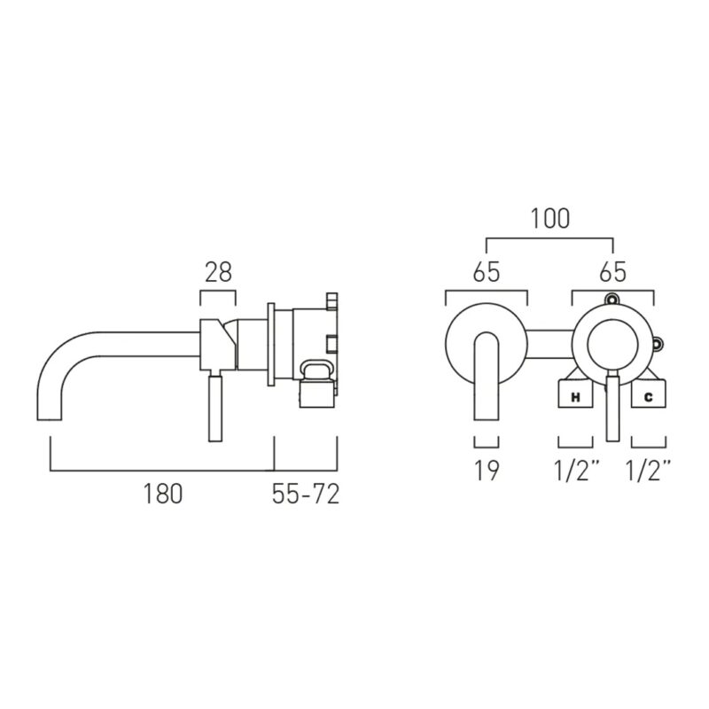 Vado Origins Brushed Nickel Wall Mounted Basin Mixer with 180mm Spout