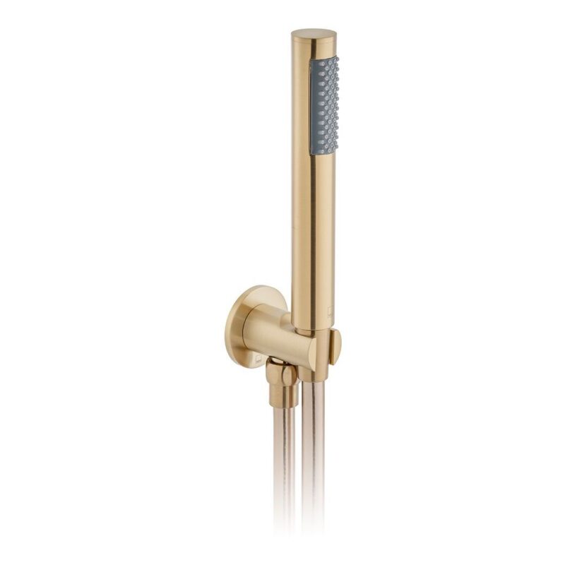 Vado Brushed Gold Round Mini Shower Kit with Integrated Outlet & Bracket Vado Brushed Gold Round Mini Shower Kit with Integrated Outlet & Bracket