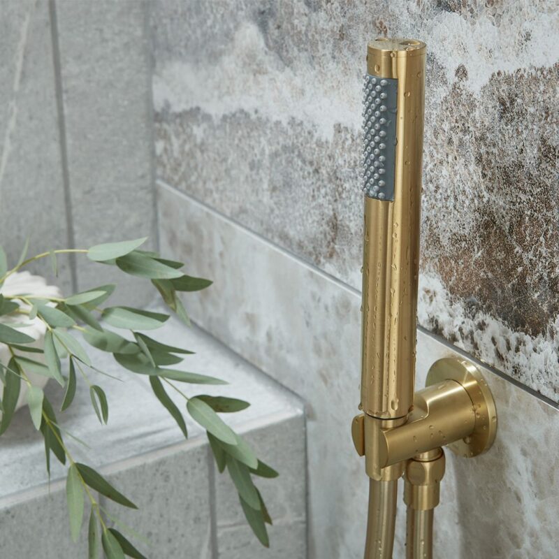 Vado Brushed Gold Round Mini Shower Kit with Integrated Outlet & Bracket