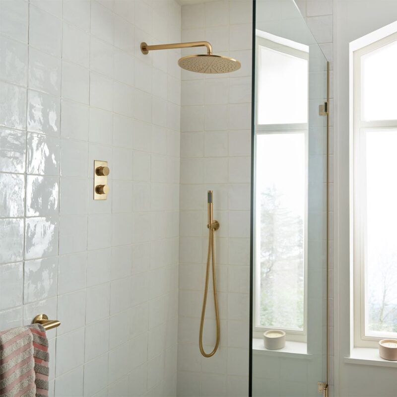 Vado Brushed Gold Round Mini Shower Kit with Integrated Outlet & Bracket