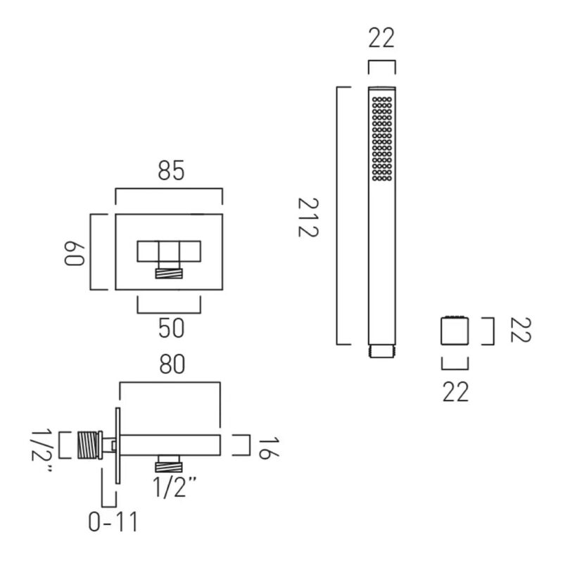Vado Brushed Nickel Square Mini Shower Kit with Integrated Outlet & Bracket