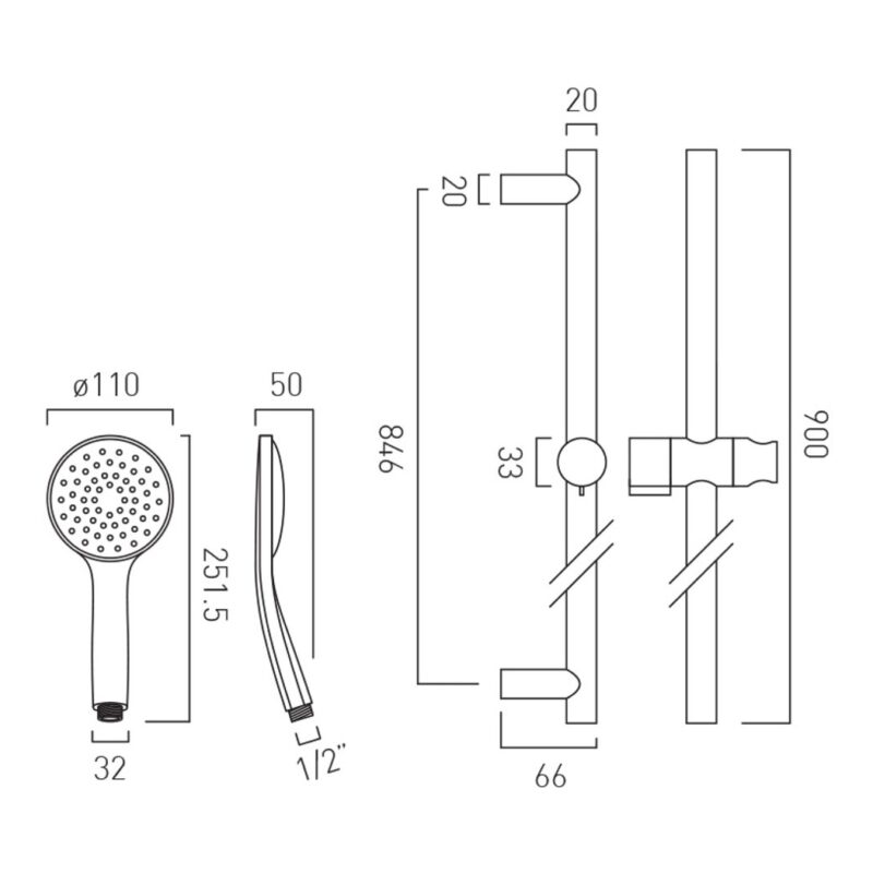 Vado Atmosphere Brushed Black Slide Rail Kit with Air-Injection Handset