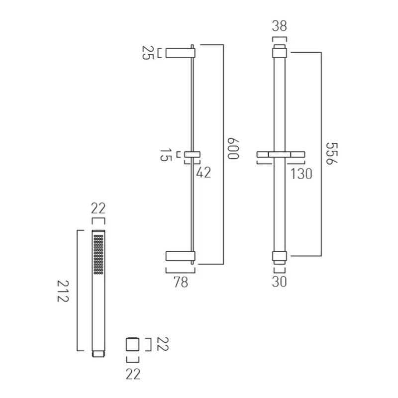 Vado Brushed Nickel Square Slide Rail Kit 600mm
