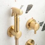 Vado Brushed Gold Shattaf Kit with Concealed Thermostatic Mixing Valve