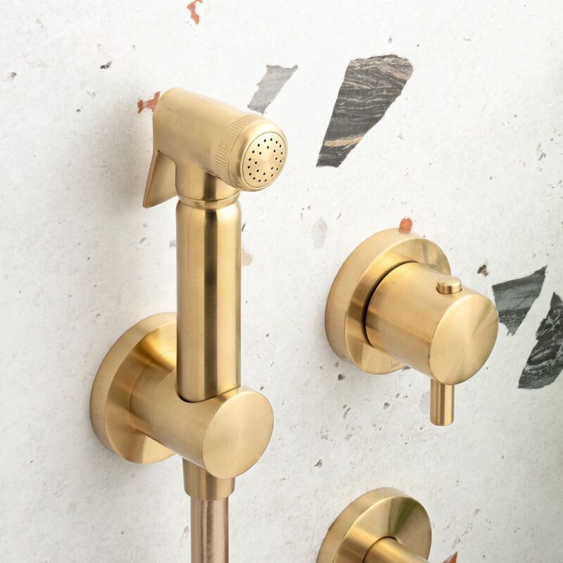 Vado Brushed Gold Shattaf Kit with Concealed Thermostatic Mixing Valve