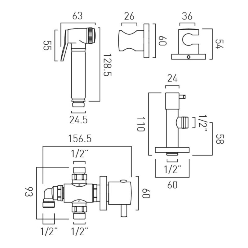 Vado Brushed Nickel Shattaf Kit with Concealed Thermostatic Mixing Valve