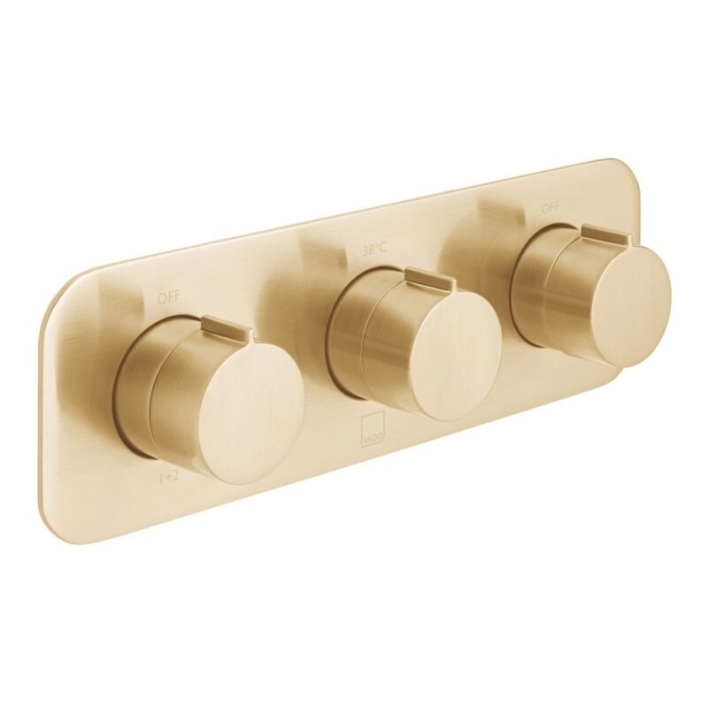 Vado Tablet Altitude Brushed Gold Horizontal 3 Outlet, 3 Handle All-Flow Shower Valve
