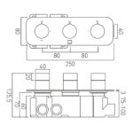 Vado Tablet Altitude Brushed Nickel Horizontal 3 Outlet, 3 Handle All-Flow Shower Valve