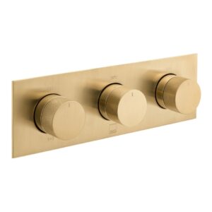 Vado Tablet Knurled Brushed Gold Horizontal 3 Outlet, 3 Handle Shower Valve