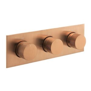 Vado Tablet Knurled Brushed Bronze Horizontal 3 Outlet, 3 Handle Shower Valve