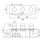 Vado Tablet Knurled Brushed Bronze Horizontal 3 Outlet, 3 Handle Shower Valve