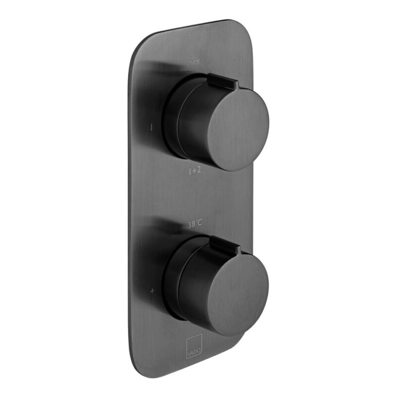 Vado Tablet Altitude Brushed Black Vertical Concealed 2 Outlet, 2 Handle All-Flow Valve Vado Tablet Altitude Brushed Black Vertical Concealed 2 Outlet, 2 Handle All-Flow Valve