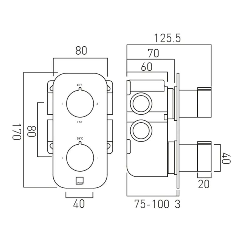 Vado Tablet Altitude Brushed Nickel Vertical Concealed 2 Outlet, 2 Handle All-Flow Valve