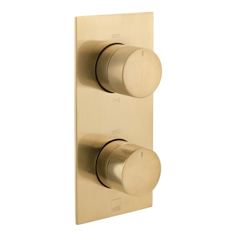 Vado Tablet Knurled Brushed Gold Vertical 2 Outlet, 2 Handle Shower Valve