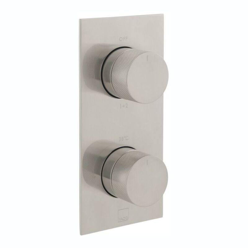 Vado Tablet Knurled Brushed Nickel Vertical 2 Outlet, 2 Handle Shower Valve Vado Tablet Knurled Brushed Nickel Vertical 2 Outlet, 2 Handle Shower Valve