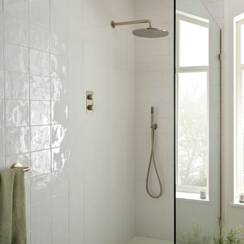 Vado Tablet Knurled Brushed Nickel Vertical 2 Outlet, 2 Handle Shower Valve