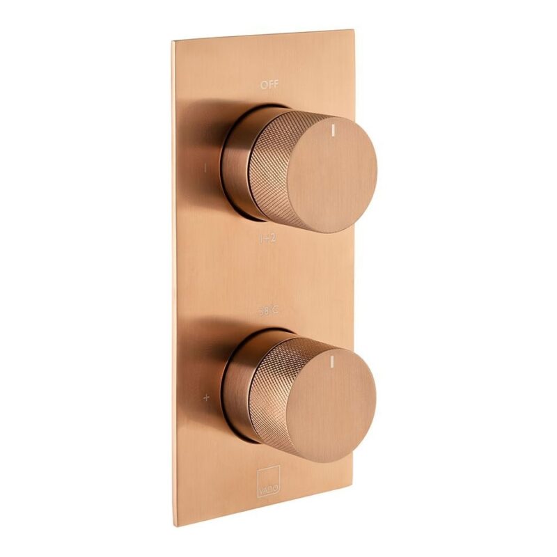 Vado Tablet Knurled Brushed Bronze Vertical 2 Outlet, 2 Handle Shower Valve