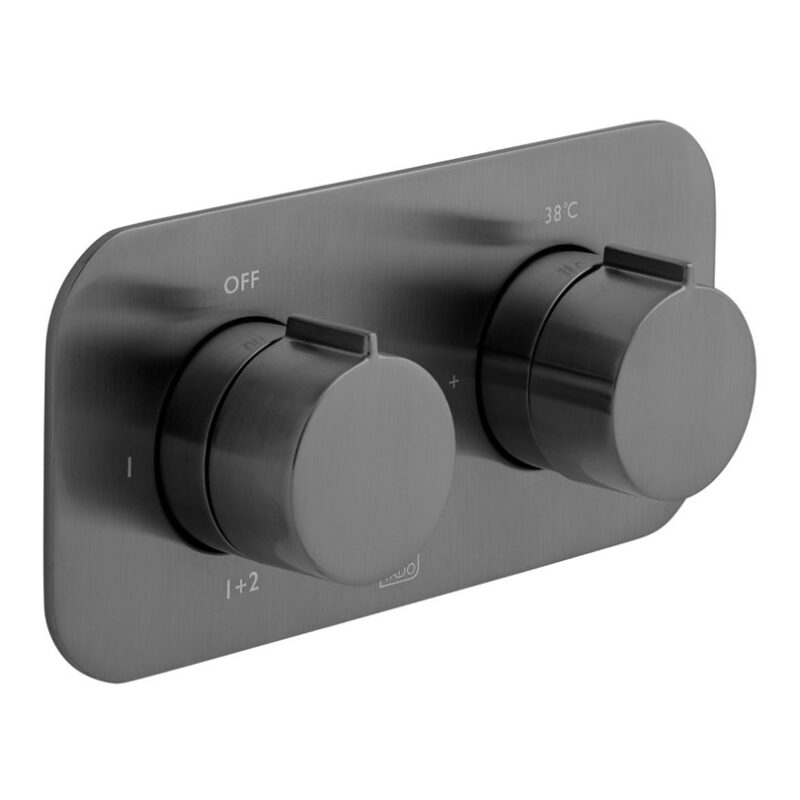 Vado Tablet Altitude Brushed Black Horizontal Concealed 2 Outlet, 2 Handle All-Flow Valve Vado Tablet Altitude Brushed Black Horizontal Concealed 2 Outlet, 2 Handle All-Flow Valve