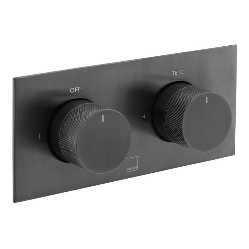 Vado Tablet Knurled Brushed Black Horizontal 2 Outlet, 2 Handle Shower Valve Vado Tablet Knurled Brushed Black Horizontal 2 Outlet, 2 Handle Shower Valve